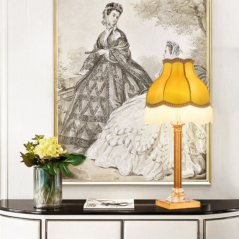 Modern Vintage Round Dome Copper Fabric 1-Light Table Lamp For Bedroom