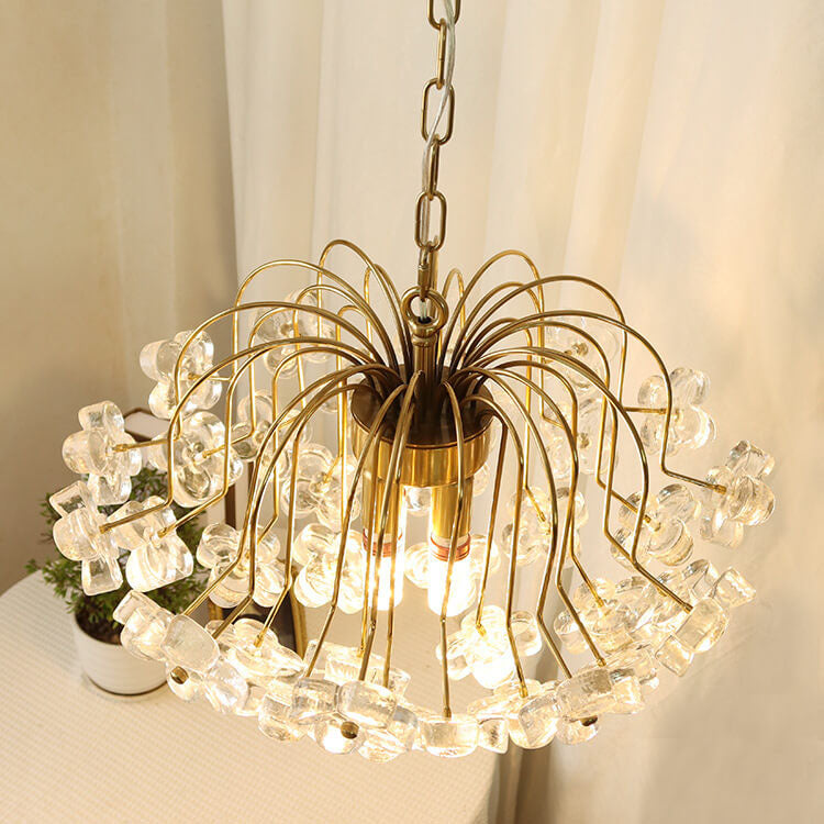 Vintage Four Leaf Flower Ice Glass 3/4 Light Chandelier
