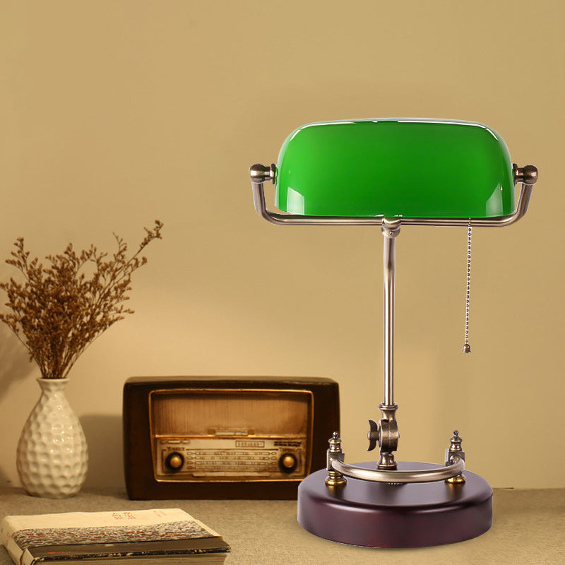 Traditional Vintage Curved Glass Solid Wood Base 1-Light Table Lamp For Study