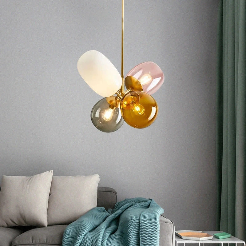 Contemporary Scandinavian Iron Copper Glass Balloon 4-Light Chandelier For Dining Room