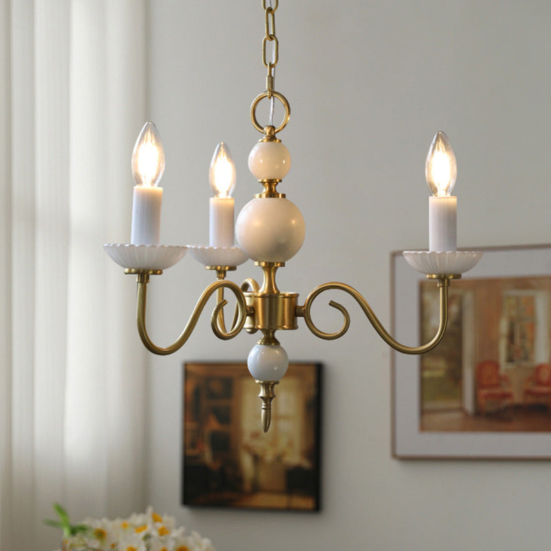 European Light Luxury 3/5-Light All Brass Glass Chandelier