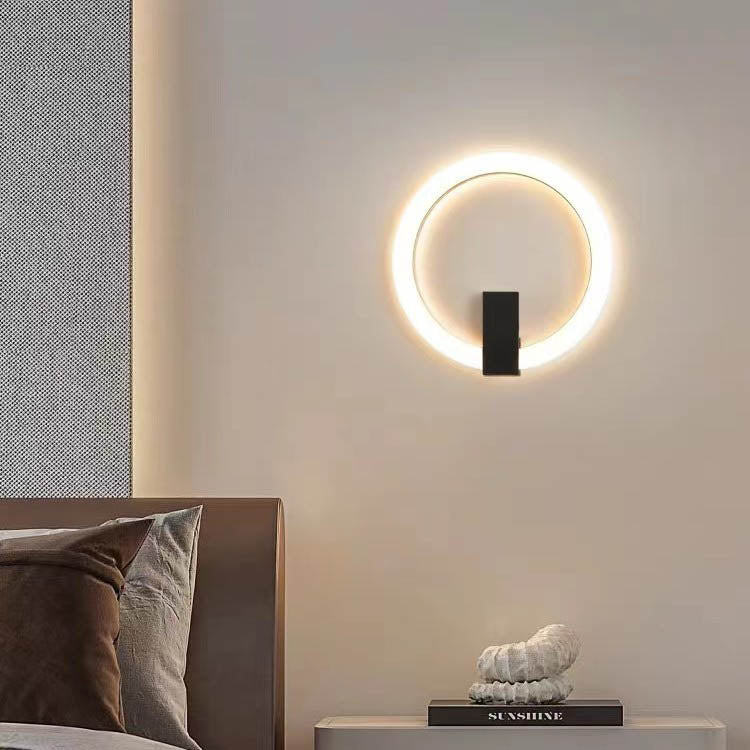 Modern Minimalist Round Iron Aluminum PVC LED Wall Sconce Lamp For Bedroom