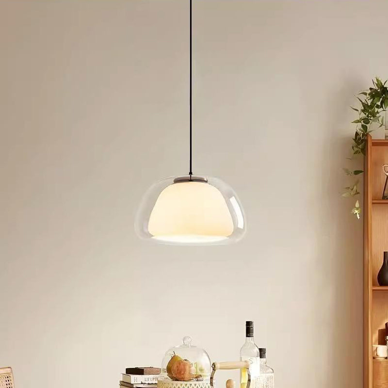 مصباح معلق عصري على الطراز الاسكندنافي نصف دائري من الحديد الهلامي والزجاج، مزود بمصباح واحد لغرفة النوم