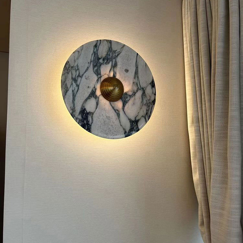 Contemporary Scandinavian Round Metal Marble LED Wall Sconce Lamp For Living Room