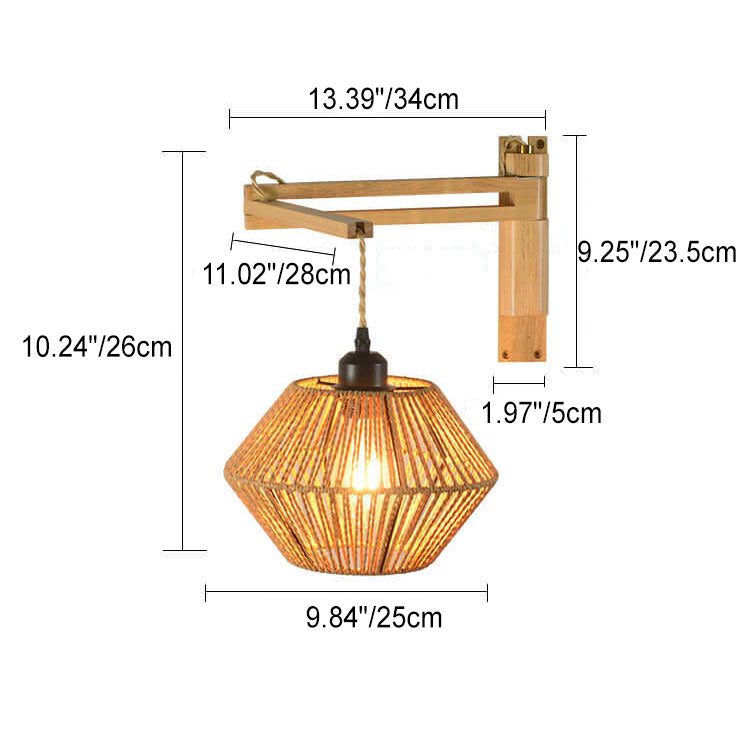 Vintage Simple Rope Weaving Lantern Cage Wood 1-Light Wall Sconce Lamp