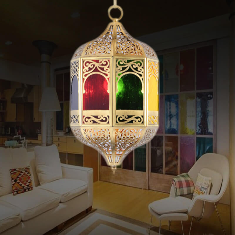 مصباح معلق من النحاس بالكامل على الطراز المتوسطي، مزود بمصباح واحد