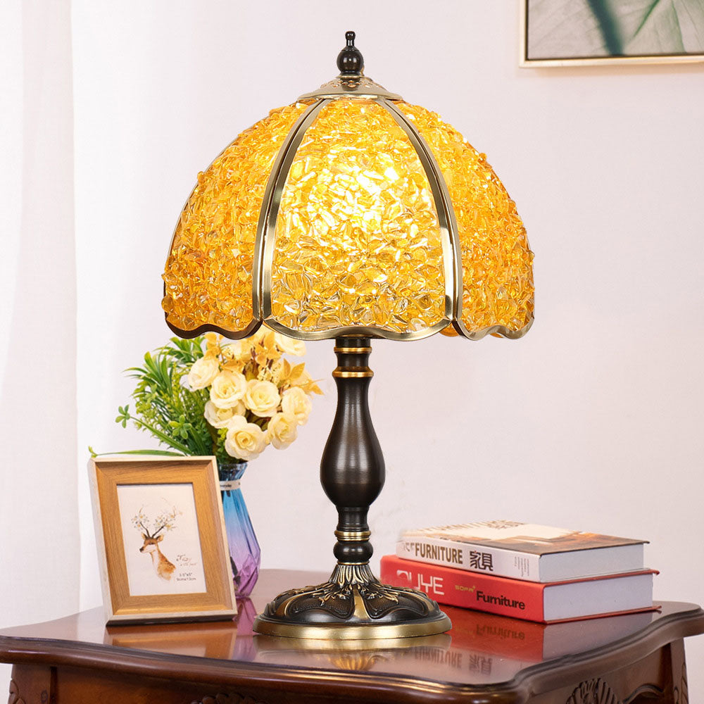 Contemporary Creative Colored Crystal Copper Flower 1-Light Table Lamp For Bedroom