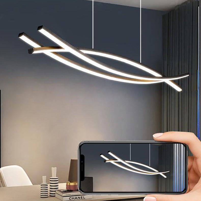 Modern Minimalist Wave Arch Aluminum Hardware LED Island Light Chandelier For Dining Room