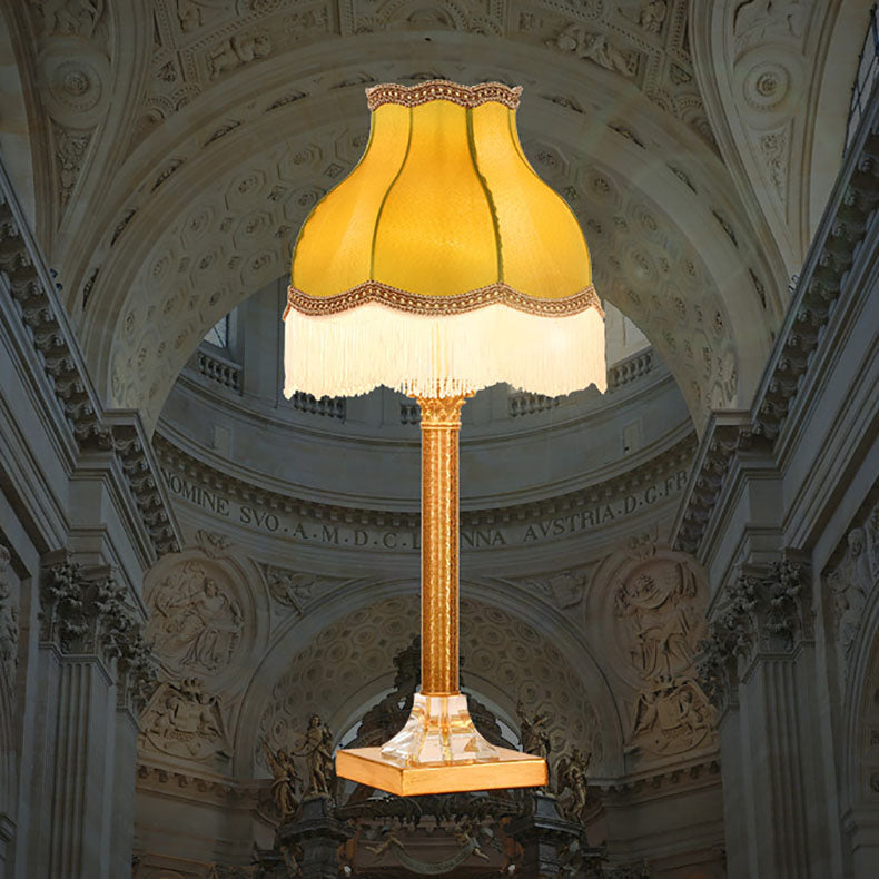 Modern Vintage Round Dome Copper Fabric 1-Light Table Lamp For Bedroom