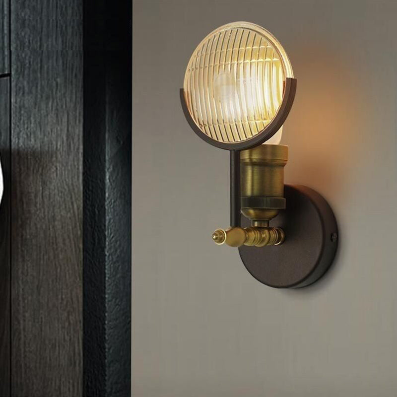 Contemporary Vintage Round Piece Iron Glass 1-Light Wall Sconce Lamp For Bedroom