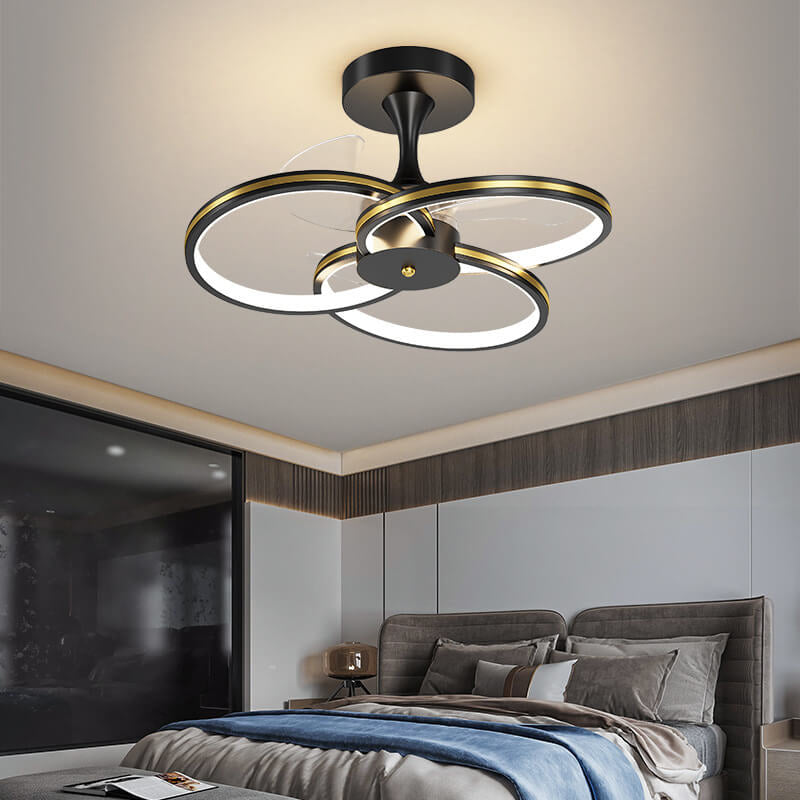 مروحة LED فاخرة من الأكريليك بتصميم ثلاثي الحلقات مثبتة على الحائط