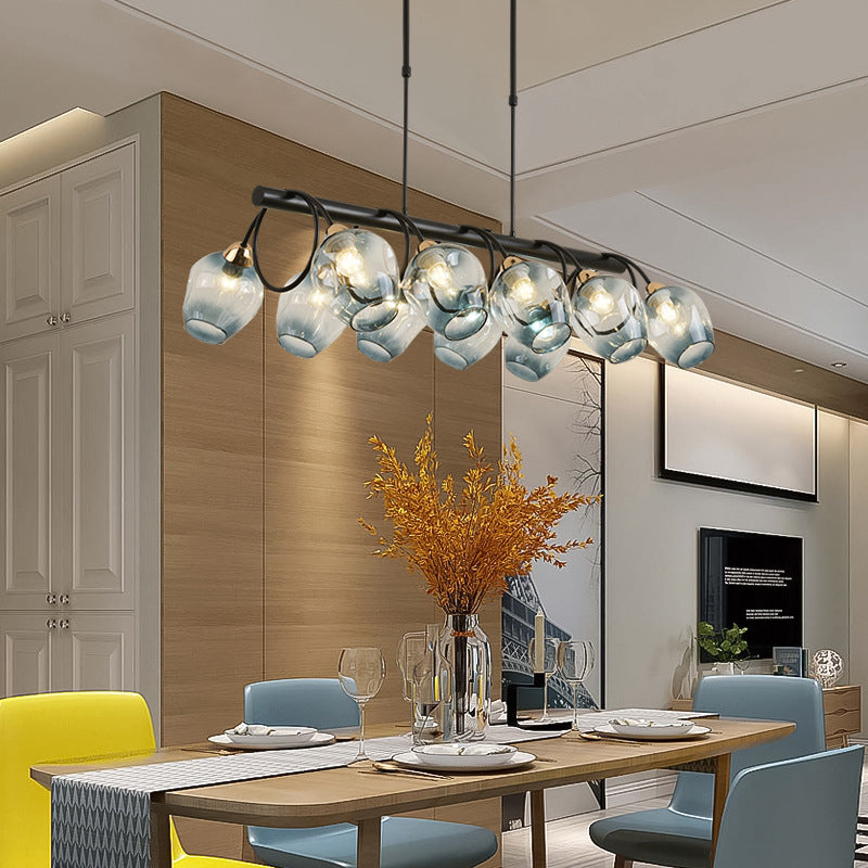 Nordic Light Luxury Gradient Glass Linear 6/8/10 Light Island Light Chandelier