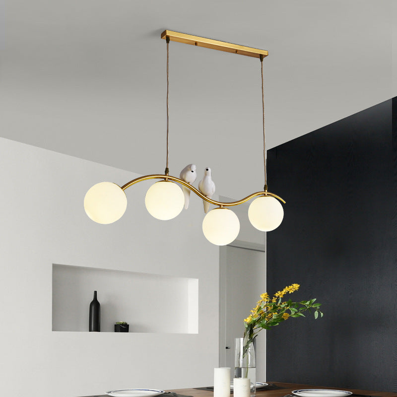 モダンミッドセンチュリーオーブバードオール銅ガラス3/4ライトシャンデリアアイランドライトダイニングルーム用