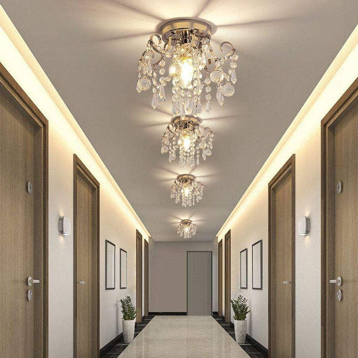European Light Luxury Crystal Round 1/4 Light Semi-Flush Mount Ceiling Light