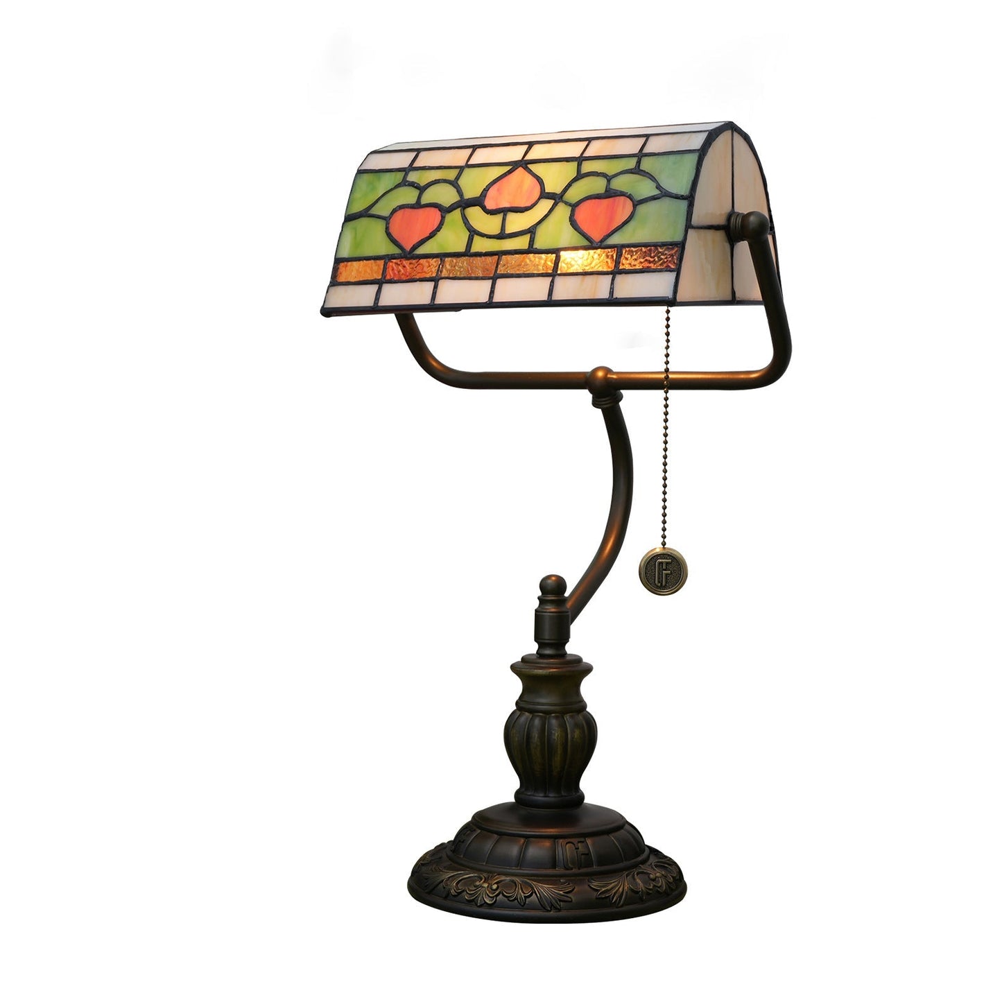 Traditional Tiffany Heart Design Stained Glass Resin Iron 1-Light Table Lamp For Bedroom