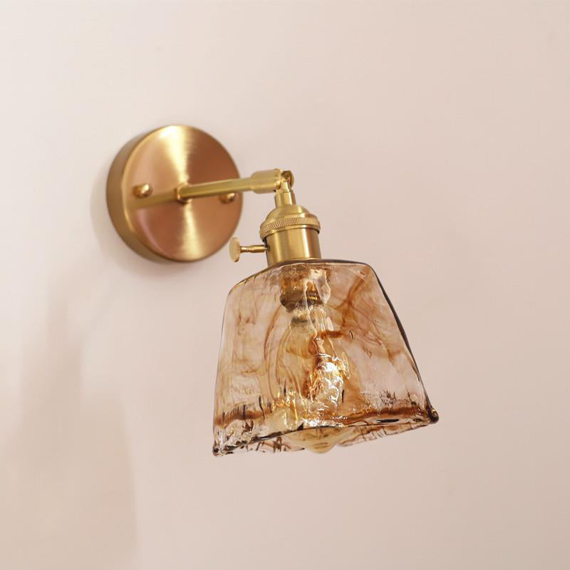 Modern Eclectic Amber Glass Geometric 1-Light Wall Sconce Lamp For Living Room