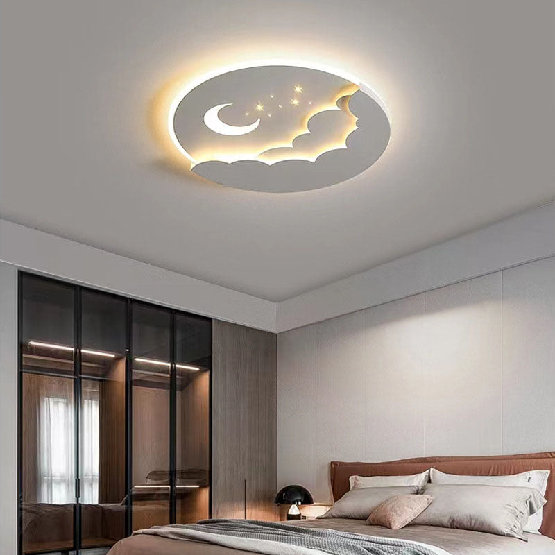 Modern Simplicity Round Moon Iron Aluminum Acrylic LED Flush Mount Ceiling Light For Bedroom