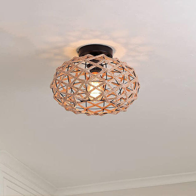 Retro Industrial Twine Iron 1-Light Flush Mount Light