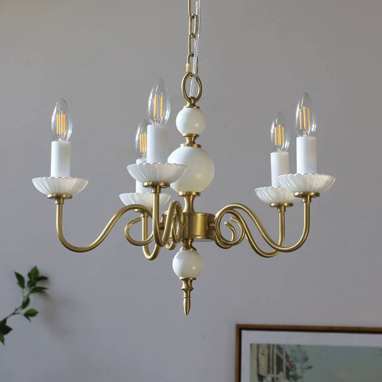 European Light Luxury 3/5-Light All Brass Glass Chandelier