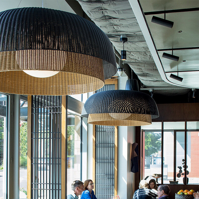 مصباح معلق مزدوج نصف دائري من نسيج الروطان العتيق التقليدي لغرفة الطعام