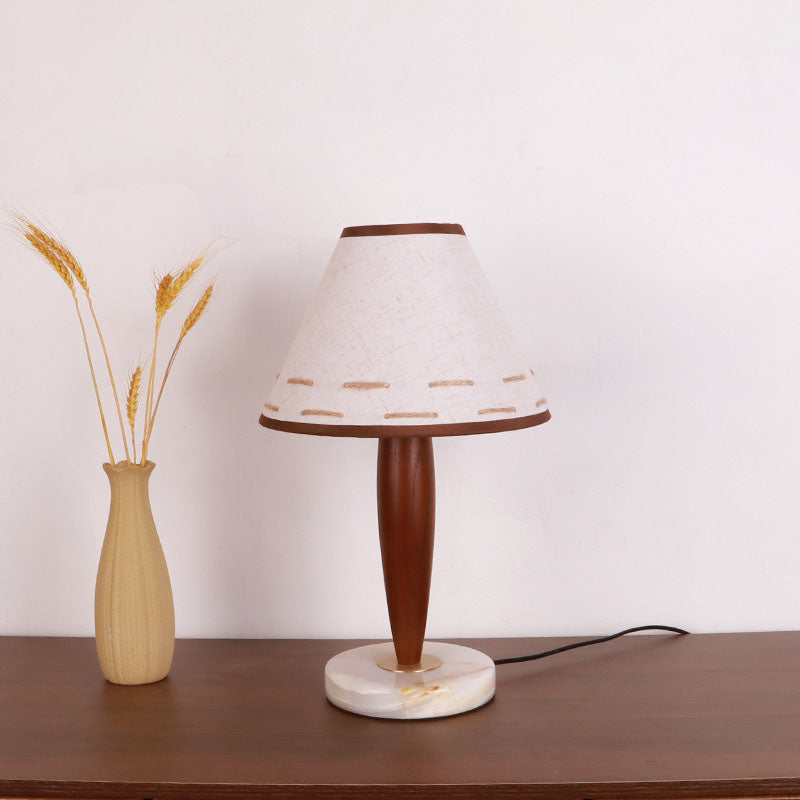 Traditional Vintage Tapered Marble Solid Wood Fabric 1-Light Table Lamp For Bedroom