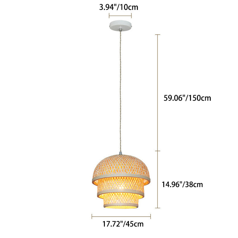 Traditional Chinese Bamboo Woven Cylinder 1-Light Pendant Light For Dining Room