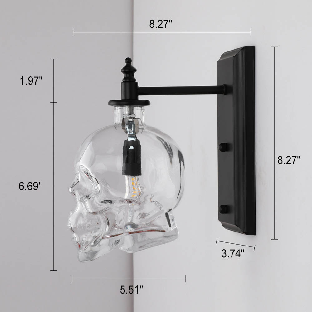 Skull Glass 1-Light Armed Sconce Lamp