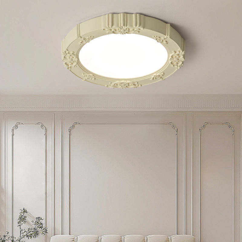 Traditional Vintage Round Petal Iron Resin Acrylic LED Flush Mount Ceiling Light For Bedroom