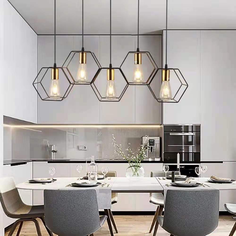 Industrial Vintage Geometric Frame Iron 3/5 Light Island Light Chandelier