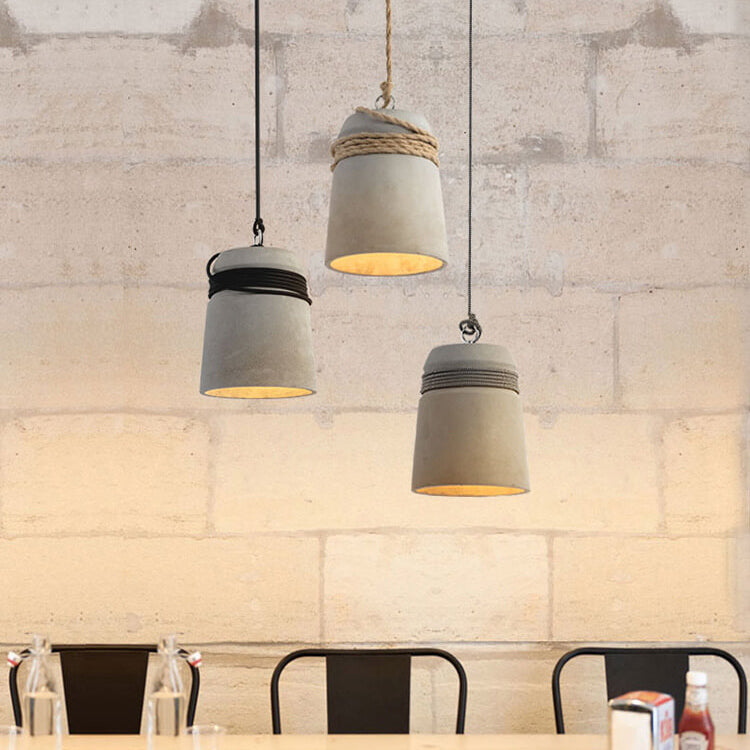 Contemporary Industrial Cylinder Cement 1-Light Pendant Light For Living Room