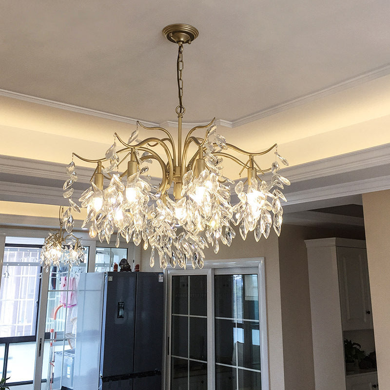 Modern Luxury Branch Transparent Iron Crystal 9/13 Light Chandelier For Living Room
