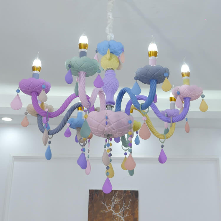 Modern Children's Princess Macaroon Candelabra Crystal Glass 5/6/8/10/12/15 Light Chandelier