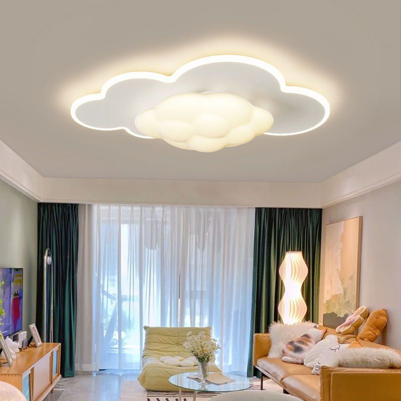Modern Art Deco Cream Clouds Plastic Iron LED Flush Mount Ceiling Light For Living Room