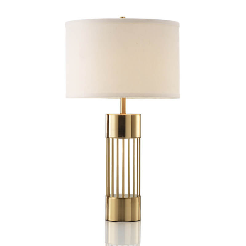 Nordic Minimalist Fabric Drum Gold Column Base 1-Light Table Lamp