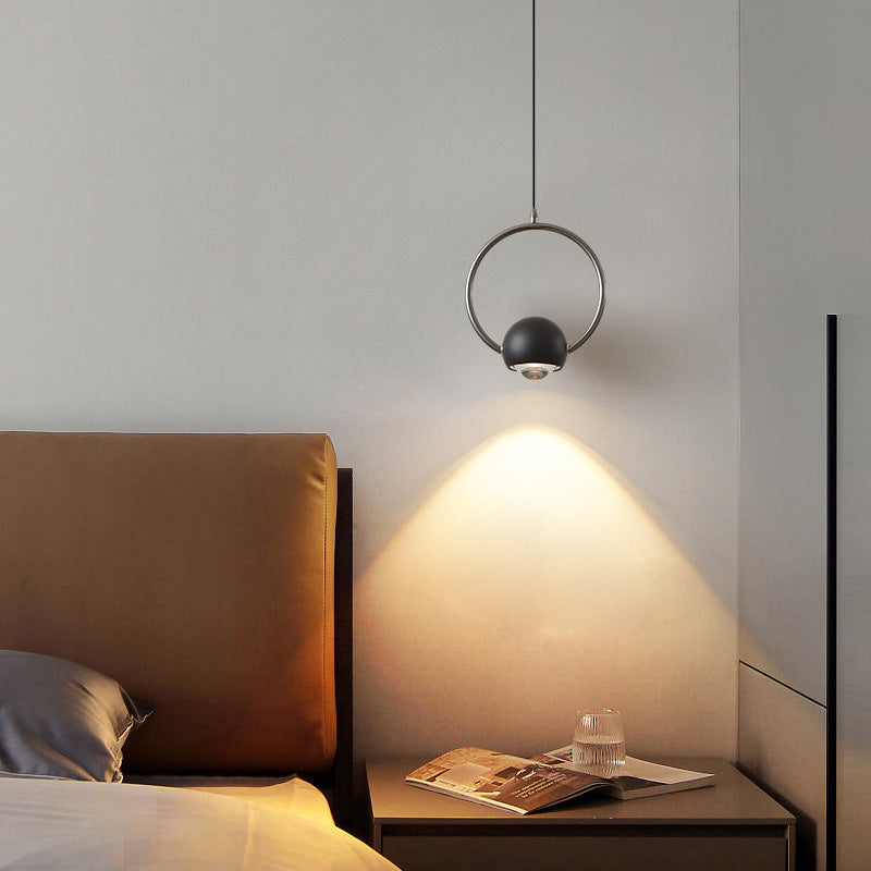 Contemporary Nordic Aluminum Circle Ring Liftable LED Pendant Light For Bedroom
