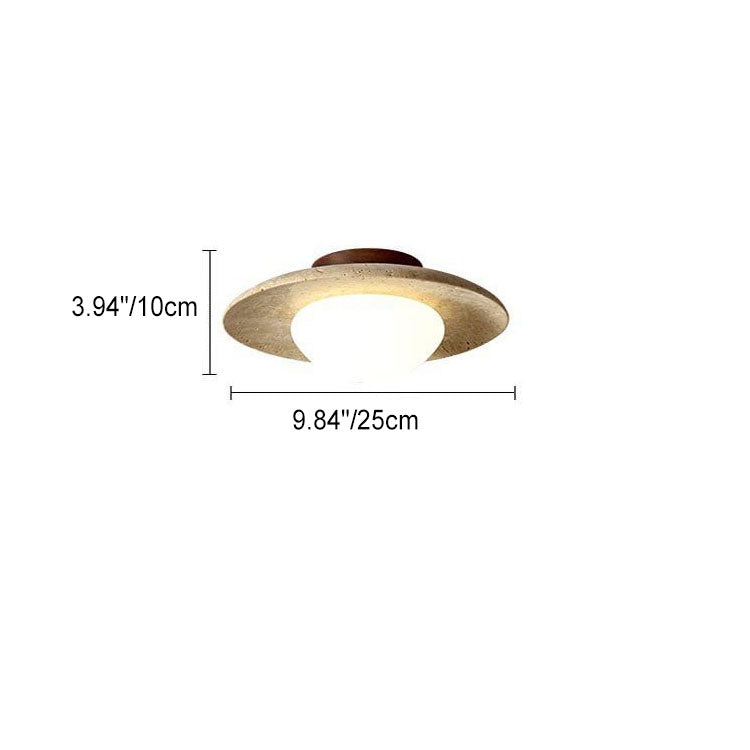 Traditional Vintage Round Travertine 1-Light Flush Mount Ceiling Light For Hallway