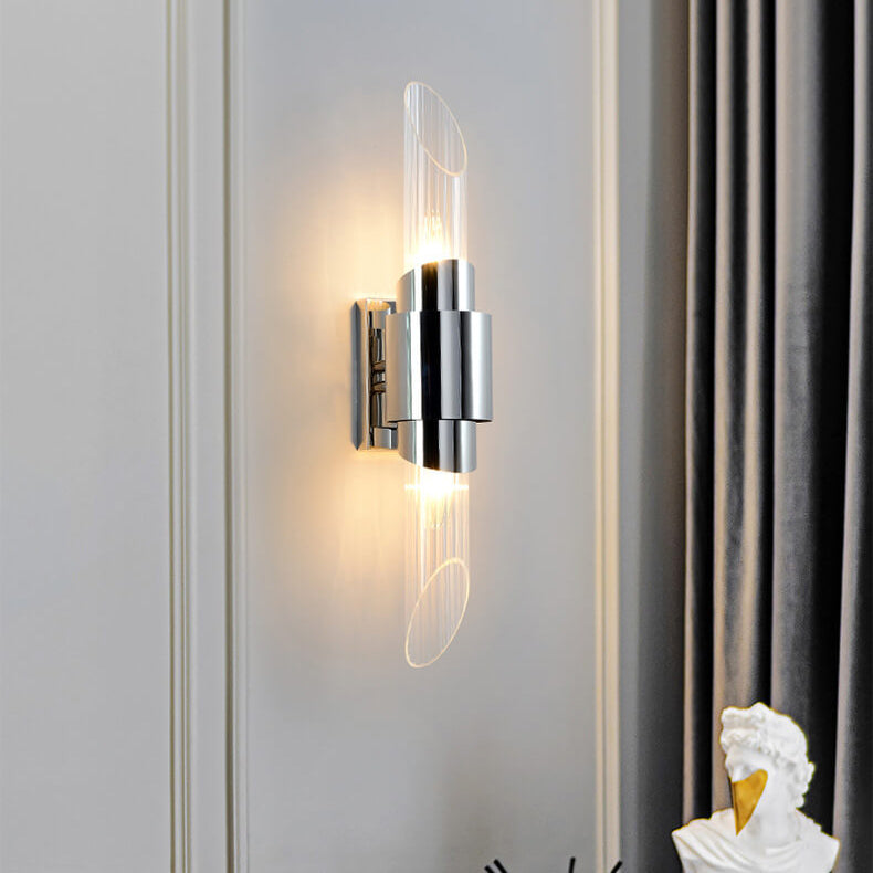 Modern Luxury Stainless Steel Glass Column 2-Light Wall Sconce Lamp