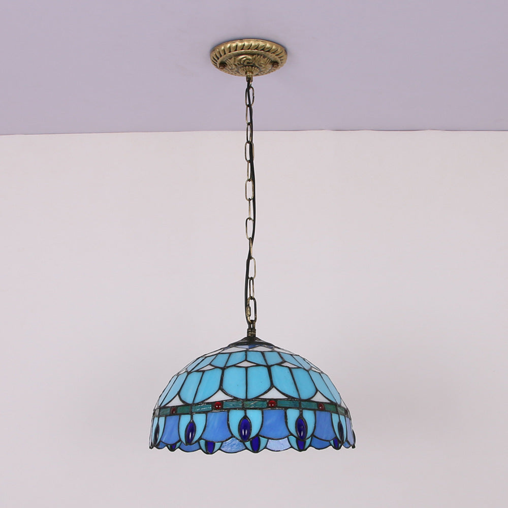 Traditional Tiffany Mediterranean Half Round Stained Glass 1-Light Pendant Light For Bedroom