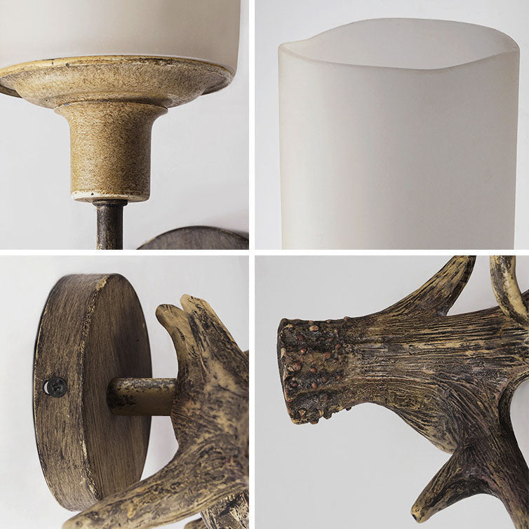 Industrial Vintage Antler Resin Glass Cylinder 1-Light Wall Sconce Lamp