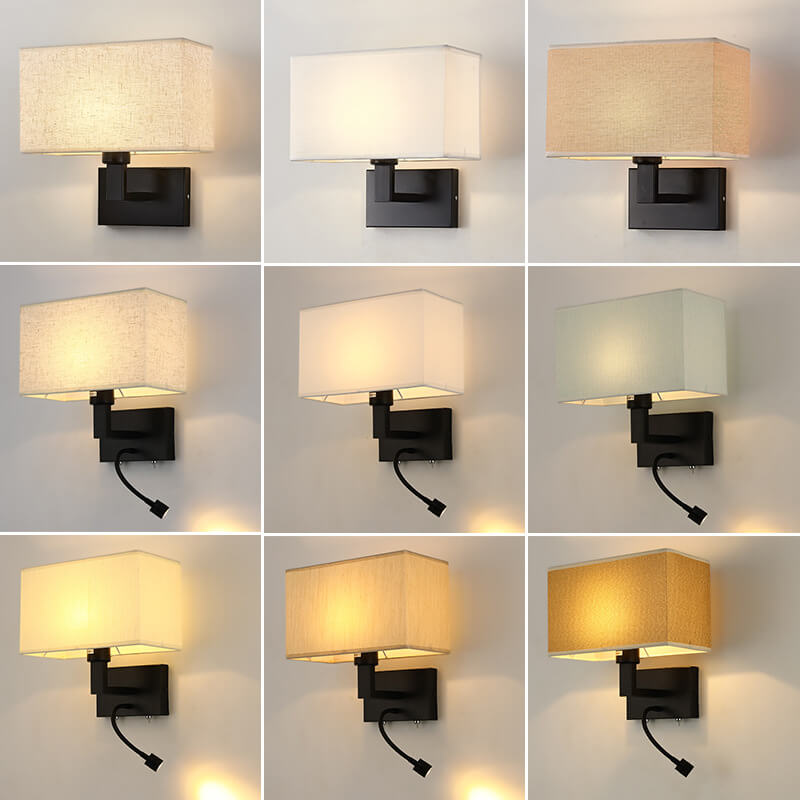 Modern Minimalist Solid Color Rectangular Iron Fabric 2-Light Wall Sconce Lamp