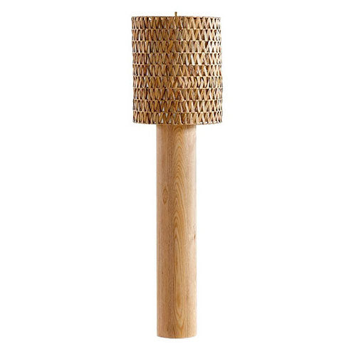 Modern Simple Wood Rattan Woven Long Body Cylinder 1-Light Standing Floor Lamp