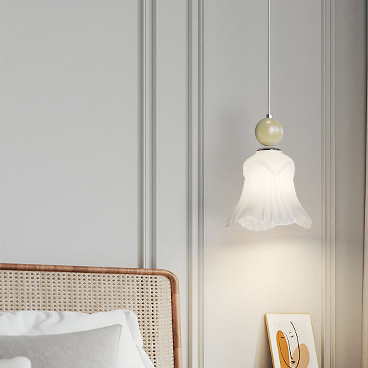 Modern Simplicity Iron Glass Long Line Flower Ball 1-Light Pendant Light For Bedroom