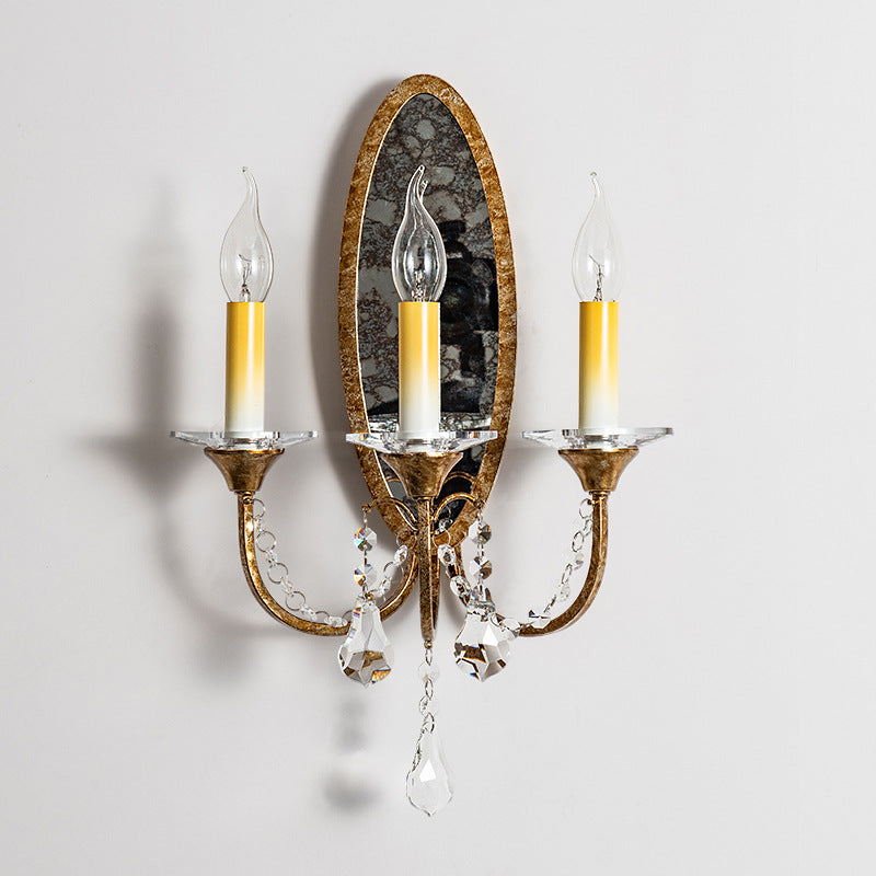 Traditional Vintage Tall Sconce Iron Crystal 3-Light Wall Sconce Lamp For Hallway