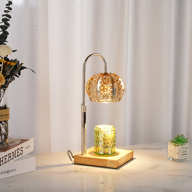 Modern Simplicity Wood Iron Glass Round Ball Square Base 1-Light Dimmable Melting Wax Table Lamp For Bedside