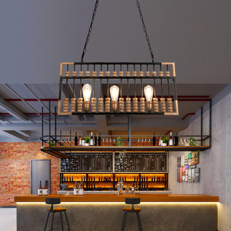 インダストリアル ヴィンテージ アバカス ウッド アイアン 3灯シャンデリア