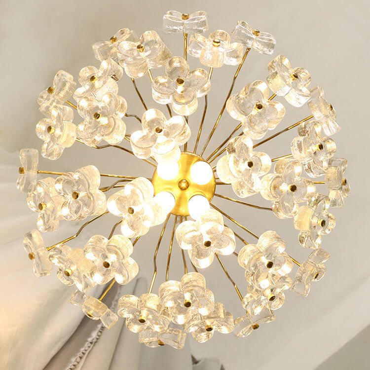 Vintage Four Leaf Flower Ice Glass 3/4 Light Chandelier