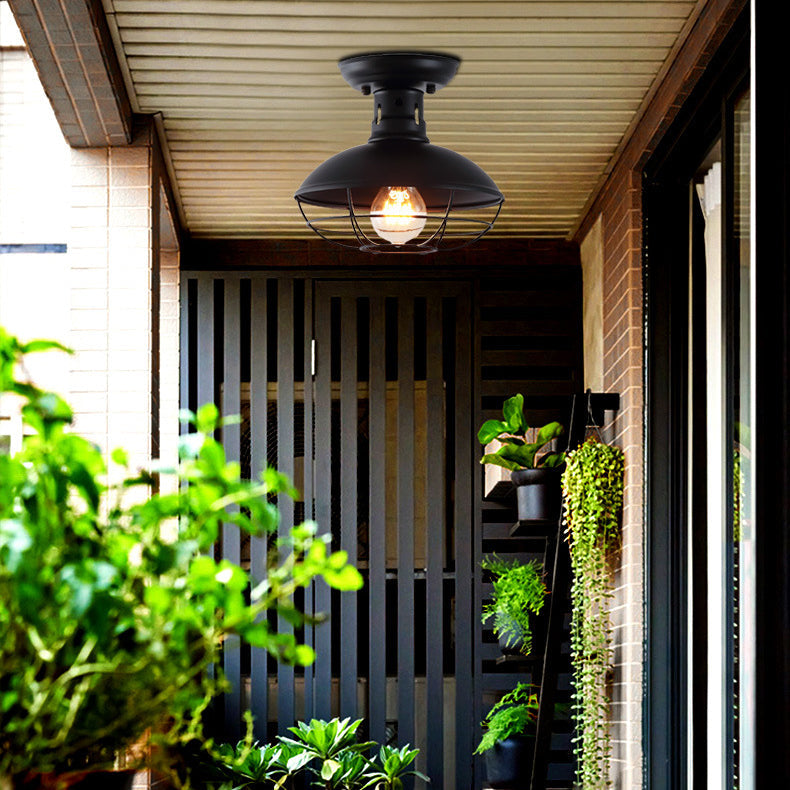 مصباح سقف دائري صناعي معاصر مصنوع من شبكة حديدية بإضاءة واحدة وتركيب شبه مسطح لغرفة المعيشة