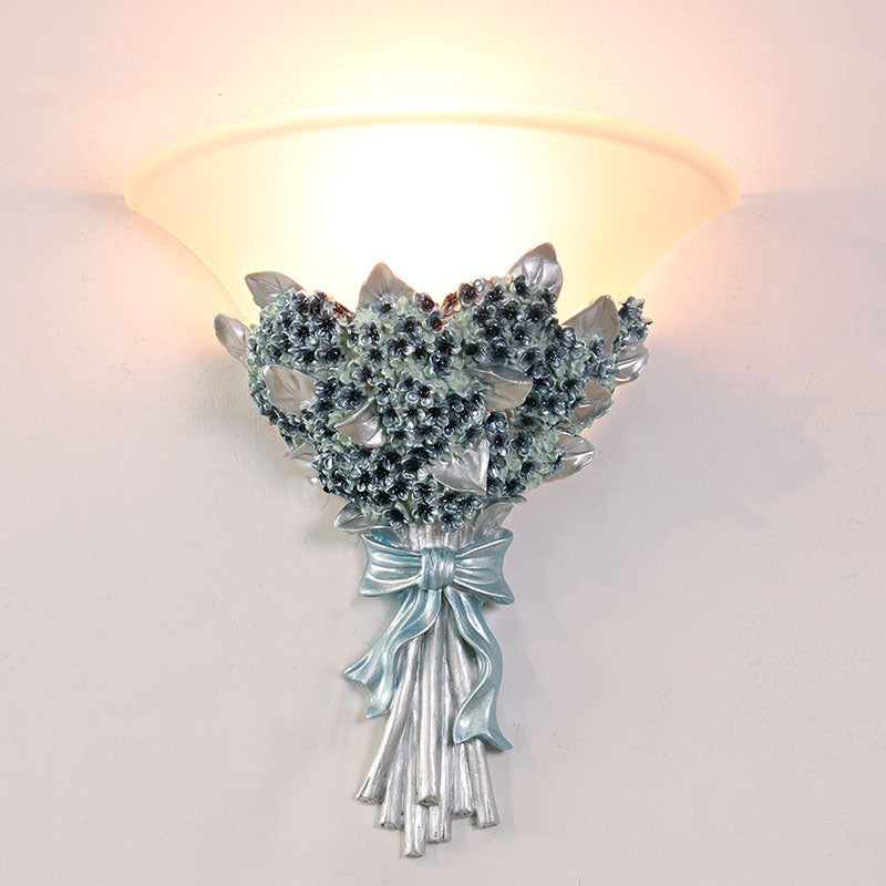 European Creative Bouquet Shape Resin Glass 1-Light Wall Sconce Lamp