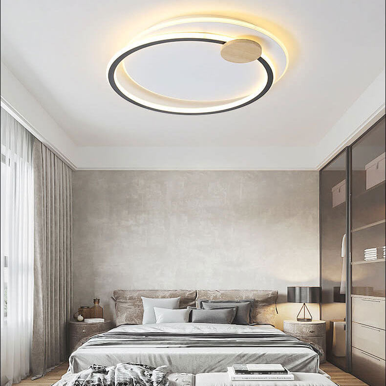 Nordic Simple Round Ring Aluminum Wood LED Flush Mount Ceiling Light