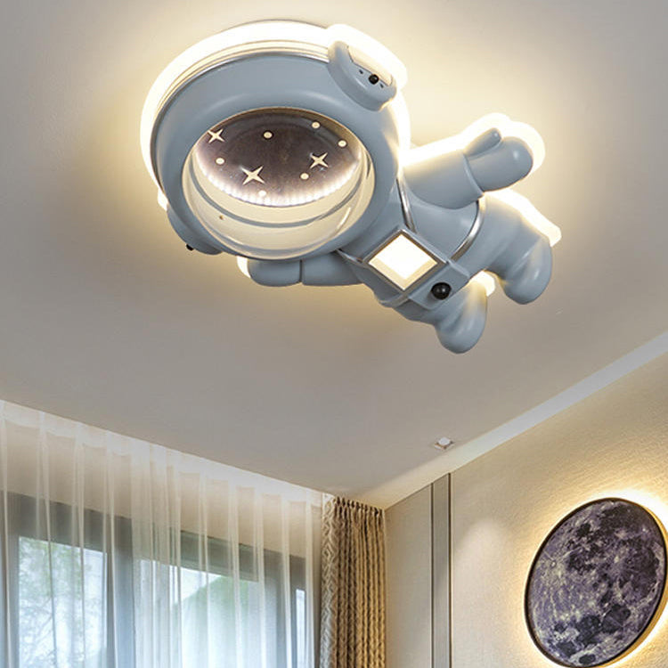 Contemporary Creative Kids Metal Acrylic Resin Astronaut Flush Mount Ceiling Light For Bedroom